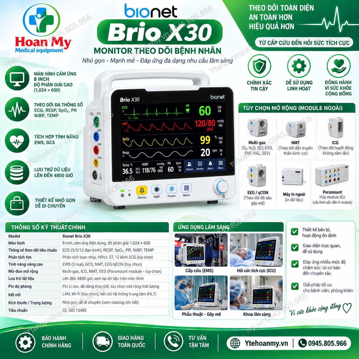 Monitor theo dõi bệnh nhân Bionet Brio X30